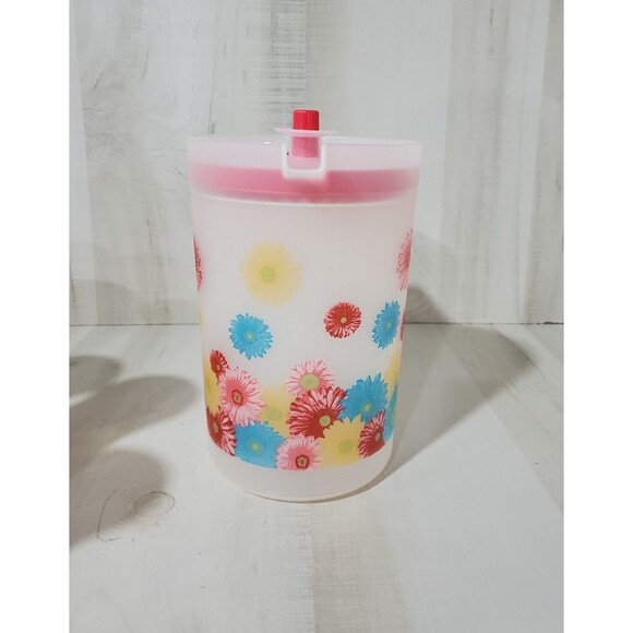 Tupperware 2 Qt Pitcher and 4 Tumblers  Sheer W/ Cranberry Red floral #1676A-2 - Picture 2 of 5